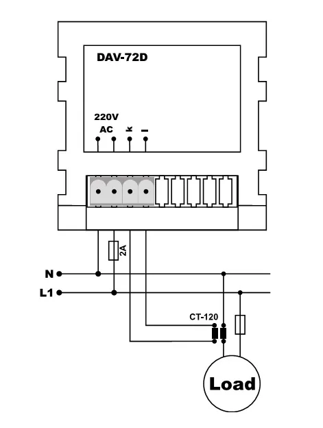 DAV-72D; Панельный однофазный мультиметр с трансформатором тока 100/5, 150-260V AC, 72х72. — изображение 2