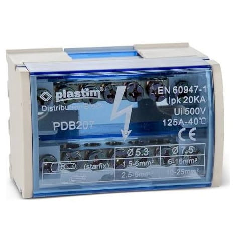 PDB207 PDB 207; Блок Распределительный на DIN - рейку и Монтажную Панель 2П, 125А, 2х7. — изображение 1
