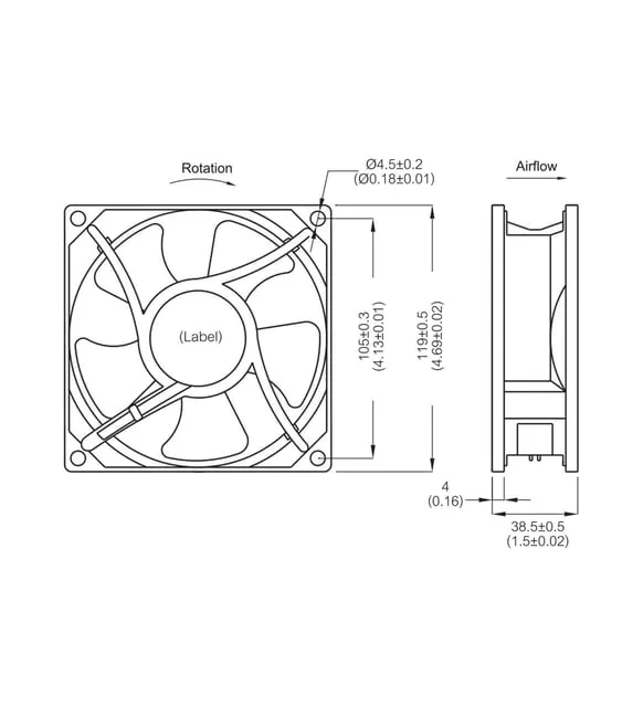 PF12038B; Вентилятор Осевой, питание 230В АС, Подшипник скольжения, 120x120x38 мм — изображение 4