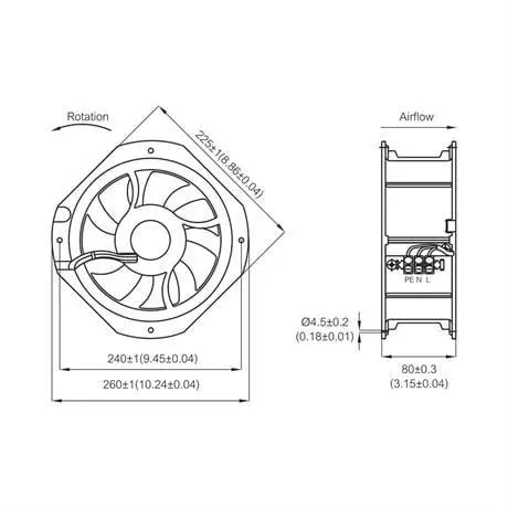 PF22580R; Вентилятор Осевой, питание 230В АС, Подшипник качения, 225x225x80 мм — изображение 4
