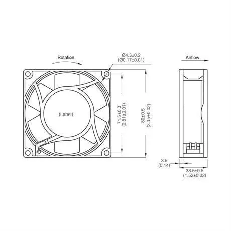 PF8038B; Вентилятор Осевой, питание 230В АС, Подшипник скольжения, 80x80x38 мм — изображение 4