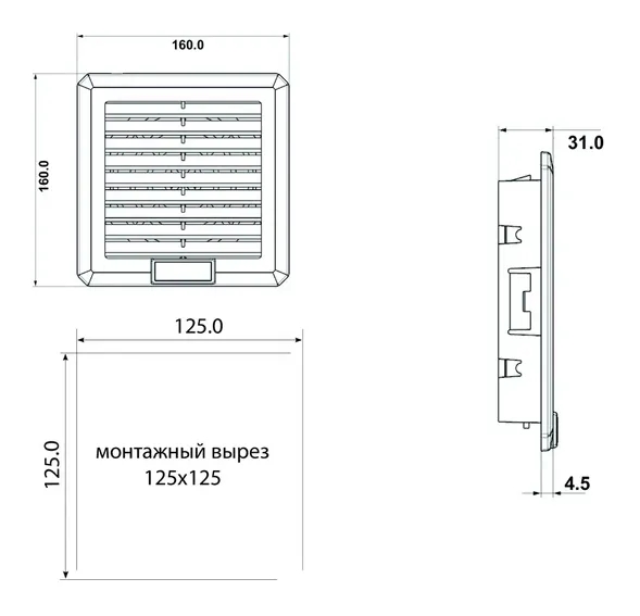 PFI 1500; Вентиляционная решетка с фильтром 125x125мм. IP54 — изображение 2