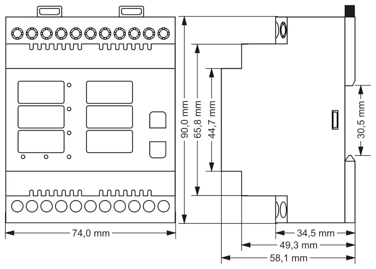 EM-100 DIN; Цифровой мультиметр 3-х фазный на DIN-рейку, 1V - 500V AC, 1A - 100А. — изображение 3